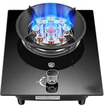 BZJPRFC Cocina A Gas De 1 Quemador, Quemador Wok De 9 Cavidades Y 5,2 KW, Cubierta De Vidrio Templado con Protección contra Llamas, Fácil De Limpiar For El Hogar Y La Cocina(LPG)