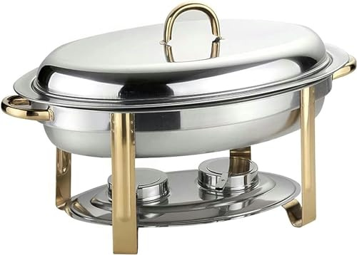 CQIKRWGWS Ensemble de Buffet à réchaud en Acier Inoxydable de 5,5 L, Ovale, avec bac à Nourriture, Porte-combustibles et Couvercle, Chauffe-Plats pour fêtes.