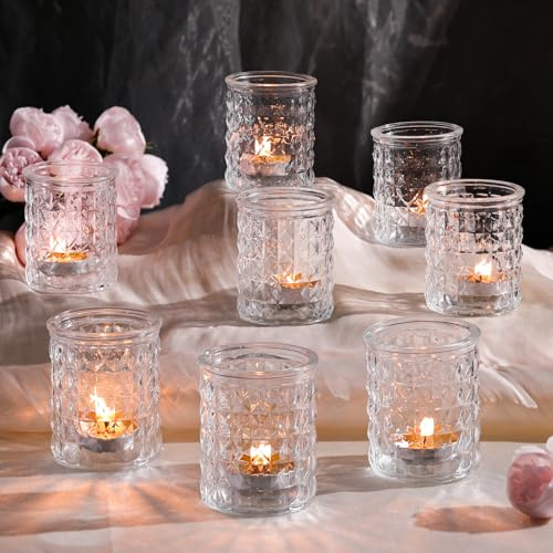LETINE 12PCS Tealight Holders, Clear Candle Holders for Home Decor, Glass Tea Light Candle Holders for Dinner, Wedding, Celebration, Christmas, New Year