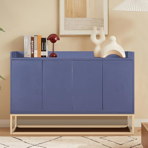 FCSQIU Sideboard bredd 120 cm, multifunktionellt sideboard, 4-dörrars byrå, golvstående skänk för vardagsrum, med stort förvaringsutrymme för kök, entré, sovrum