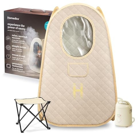 Homedics Sauna portátil – Sauna de Vapor Personal Plegable para aliviar el estrés y relajación Muscular, configuración rápida de 1 Minuto, se calienta a 46.1 °C, sesión de hasta 60 Minutos, diseño