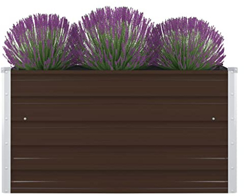 Mokuyary fotbädd 100 x 100 x 45 cm galvaniserat stål brun upphöjd bädd planteringsbädd tidig rabatt trädgårdsbädd metall för grönsaker örter blommor