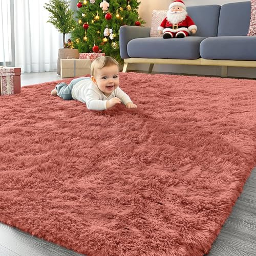 Homaxy Matta löpare fluffig tvättbar vardagsrum 80 x 150 cm terrakotta