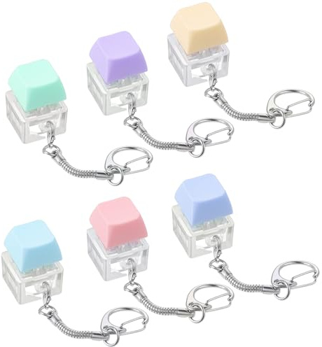 Qianyu 6 Pack Keyboard Fidget Toy Fidget Clicker Keyboard Keychain Decompression Button Finger Clicker Toys Keycap Fidgets Keychain for Adults DIY Crafts Party Supplies