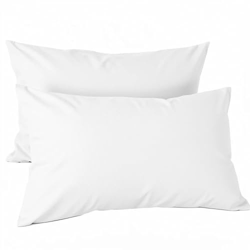 H HANSEL HOME Juego de 2 Fundas de Almohada con Cremallera – Protector de Almohada 100% Microfibra Transpirable y Suave – 80x45cm, Blanco