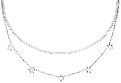 Accessori per ragazze Collana Stella di David per donne e uomini, Ciondolo Stella di David in argento sterling 925 Catena a doppio strato con esagramma, Collana con stella ebraica da donna,