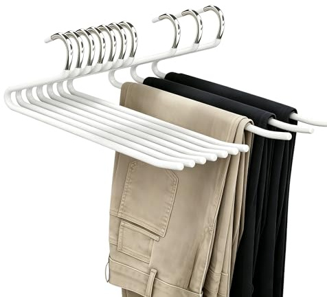 Pants Hangers, 10 PACK Trousers Hangers for Women Men, Non-Slip Metal Jeans Hangers, Open Ended Space Saving Trouser Hanger for Wardrobe