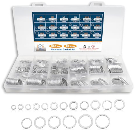 DIYoung Assortimento di 570 Guarnizioni in Aluminio, Rondelle Piatte Anillo Tórico, M6-M24