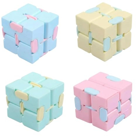 Infinity Cube, 4 Pcs Fidget Cubes, Creative Fidget Stress Relief Toy for Office Work and Classroom Focus, Pink Blue Yellow Green Sensory Cubes