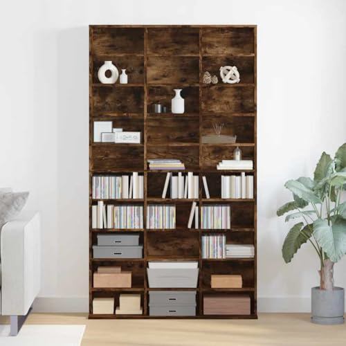 Runheo CD-hylla rökek trämaterial 102 x 23 x 177,5 cm med gott om lagringsutrymme och mångsidigt förvaringssystem för vardagsrum, hemmabio och kontor