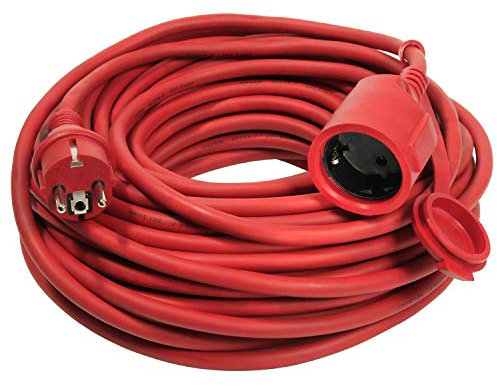 as - Schwabe Gummi-Verlängerungsleitung, 50 m H05RR-F 3G1,5 Kabel mit Schutzkontaktstecker und Schutzkontaktkupplung inkl. Schutzkappe, Verlängerungskabel 230V, 16A, IP44, Rot, 60265
