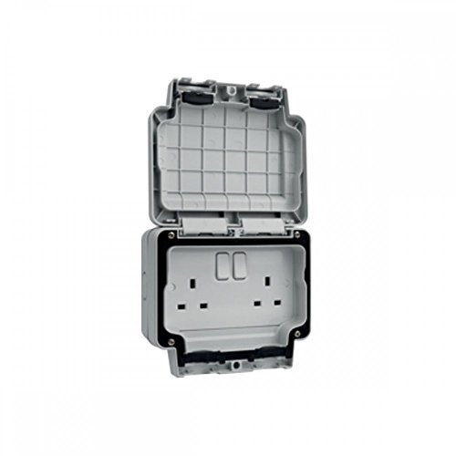 Hager WXPSS82 Weatherproof Switch Socket IP66 2 Gang 13 Amp Double Pole