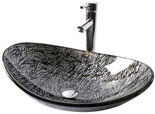 HomeLava Aufsatzwaschbecken Modern Gehärtetes Glas Oval Waschbecken mit Ablaufgarnitur, Montagering (ohne Wasserhahn)