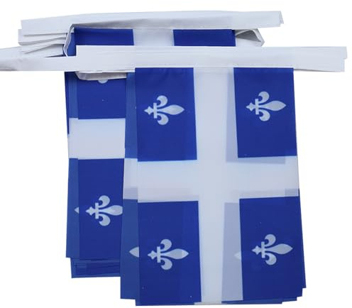 AZ FLAG Guirlande Québec 6 m 20 drapeaux Polyester Léger 21x15 cm | Usage intérieur et extérieur Guirlande de drapeaux québécois drapeaux cousus sur un ruban renforcé