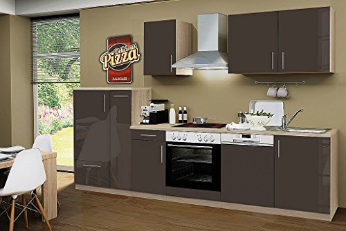 idealShopping GmbH Küchenblock ohne Elektrogeräte Premium 300 cm in lava glänzend (Geschirrspüler geeignet)