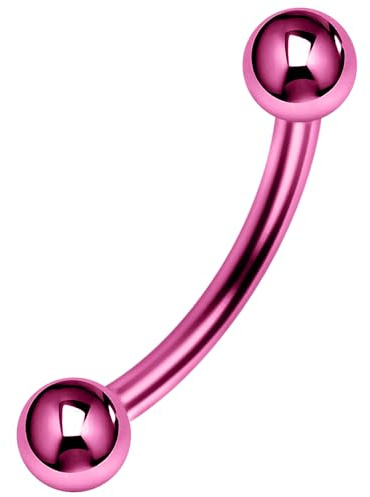 AZARIO LONDON Colorido rosa neón anodizado calibre 16 – 8 mm de longitud banana con bola Piercing de ceja, Acero aleado