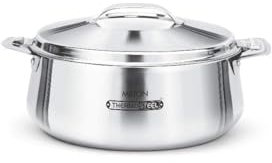 Milton Luxuria 5000 Thermosteel Isolierter Edelstahl Kasserolle, 5000 ml | Thermo-Servierschüssel, hält Lebensmittel lange warm & kalt, eleganter Hot Pot Speisenwärmer Kühler, Silber