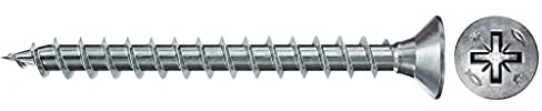fischer 670089 FPF Power-Fast II 3.5 x 30mm Chipboard Wood Screws, Countersunk Head with Phillips, Fully Threaded, Galvanised Blue Passivated, Box of 200