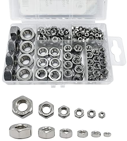 ECKJ 210PCS 304 Stainless Steel Hex Nuts Assortment Kit for Screw Bolt with 6 Sizes DIN 934 (M3 M4 M5 M6 M8 M10) Great Replacement Fasteners for Professionals, Repairmen or DIY, Meet Your Every Needs