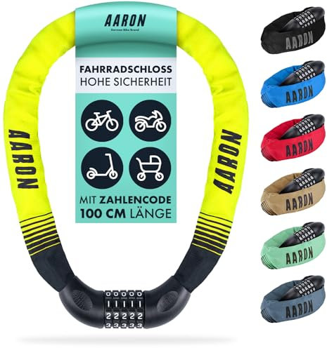 AARON Lock One - Catena antifurto per bicicletta con codice a 5 cifre - lucchetto in metallo e alta sicurezza - per bici elettrica, mountain bike, da trekking, da turismo, da corsa, veicoli elettrici