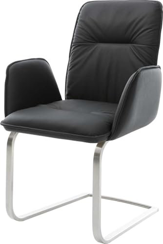 DELIFE Schwingstuhl Vinja-Flex Freischwinger flach Edelstahl Echt-Leder Schwarz