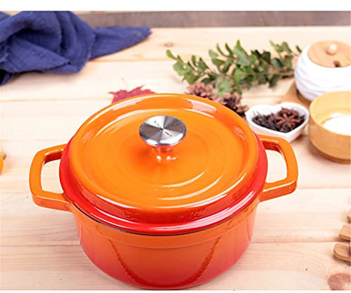 Pentola in Ghisa Smaltata Olandese, Mini Casseruola Leggera Con Coperchio, Stufato Domestico Rotondo Antiaderente Pentola Durevole Cuocere Solo Per Bambini,14cm orange