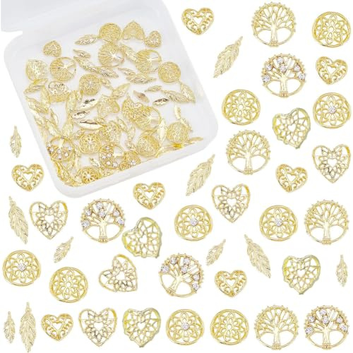 OLYCRAFT 144pcs Traumfänger Thema Harzfüller Hohl Legierung Cabochons Baum des Lebens Laub Harz Charms Epoxidharz Zubehör Nail Art Dekoration Epoxidharz Füllmaterial - Golden