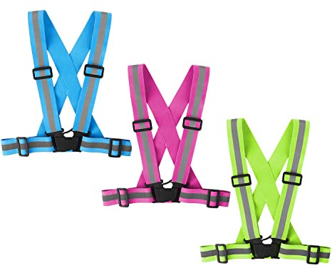 Famnosta Running Reflective Vest Gear 3 Pack Adjustable Safety Vest for Women Men High Visible Reflective Straps Vest for Running Cycling Motorcycling (Green,Blue,Pink)