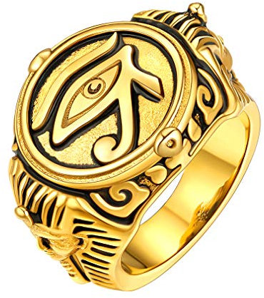 FaithHeart herren ringe Horus Auge Fingerring herren Heiliger Bandring goldener Siegelring mit geschenkebox für Vatertag Muttertag