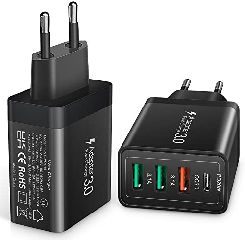 2 Stück USB C Ladegerät,Insgesamt 35W USB C schnellladegerät PD 3.0 + QC 3.0, 4-Port Multi USB Netzteil, kompatibel mit iPhone 16/15/14/13/12, Samsung Galaxy S24/S23/S22/Note 10/S10