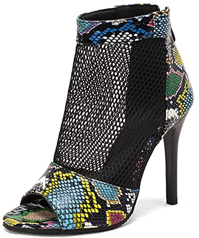 Makmeoyw Fashion Peep Toe Mesh Air Summer Booties Women Gladiator Sandal Open Toe Ankle Boots Lace Stiletto High Heels Colorful Sandal Size 40