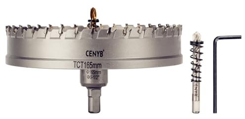 CENYB scie cloche metal 6-1/2 (165mm) à pointe en carbure de tungstène, avec 2 forets pilotes titanées - Idéale pour métaux durs, acier inoxydable, fer, alliage d'aluminium, bois et plastique