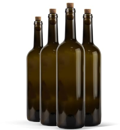 WYSKONT Weinflasche 750 ml Bordeaux 24 Stück - Olivgrün Weinflasche mit Korken - Leere Glasflasche - Wasserflasche - Leere Likörflaschen - Glasflaschen zum befüllen - Water Bottle - Wein Zubehör