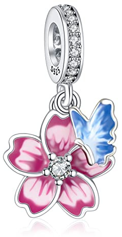 Annmors Breloques Argent Sterling 925 Animaux Nature Fleurs Charm Printemps Pendentifs pour Bracelet et Collier Femme Bijoux Cadeau Anniversaire