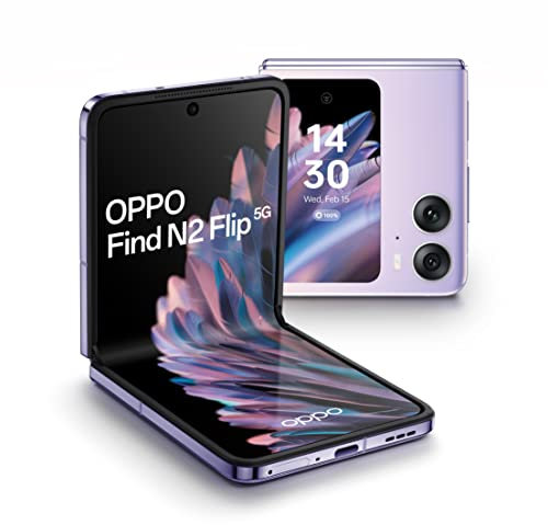 OPPO Find N2 Flip 5G Smartphone, 6.8“ AMOLED 120Hz, 3.26” Largest Flip Cover Screen, 50MP flagship camera, 8GB RAM + 256GB ROM, 4300mAh All-day Battery, Moonlit Purple (Renewed)