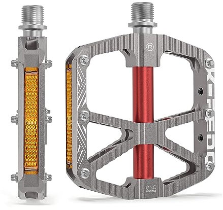 K PEDC Mountainbike-Pedale, MTB-Pedale, Fahrradpedale mit Reflektoren, 3 abgedichtete Lager, Aluminiumlegierung, Fahrradpedale, breite Plattform, 9/16 Zoll BMX, Rennradpedal (Titan)