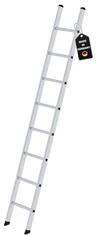 PROREGAL Sprossen-Anlegeleiter 350mm ohne Traverse Made in Germany | 8 Sprossen | Arbeitshöhe 3,5m | Traglast 150kg | Alu | Leiter, Trittleiter, Bockleiter, Sprossen-Doppelleiter