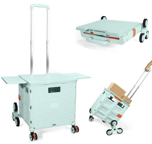 Carrello della Spesa Pieghevole, Carrello Portatile Pieghevole con Ruote per Scalare le Scale, Cestino Compatto con Coperchio Magnetico, Manico Telescopico, Leggero Resistente fino a 80 kg -Verde