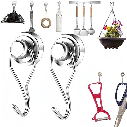 Gancio Magnetico Neodimio Potente con Gancio Girevole Extra Forte per Frigorifero (6 Pezzi)