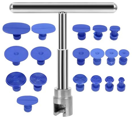 JNNJ 19Pcs Cars Dent Removal Kit, T Bar Repair Hammer with Suction Cup, Auto Body Dent Lifter and Puller, Automotive Dent Paintless Repair, Vehicles Universal Hail Damage Removal Tabs and Hammer