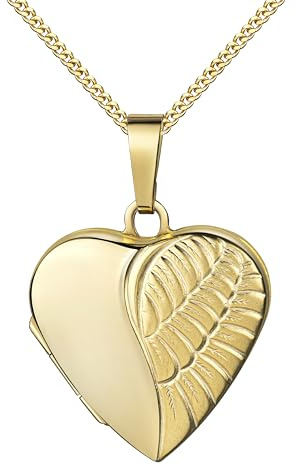 JEVELION Anhänger Medaillon Herz Engel-Flügel 585 Gold Herzamulett für 2 Bilder zum Öffnen für Damen mit Halskette und Schmuck-Etui