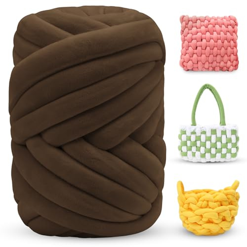 LEREATI Fettuccia per Borse a Uncinetto, Filato Gigante 500g Filato di Lana Morbida Chunky Yarn Tubolare, Gomitoli Lana Grossa per Coperte a Mano, Animali Domestici, Letto (Caramello)