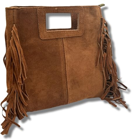 Sac pour femme élégant design vintage avec franges, Shopper Sac bandoulière à main en cuir italien spacieux Mode été Idéal pour les voyages et tous les jours, Marron