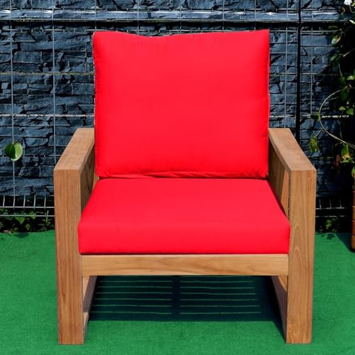 Teako Design Lounge Sessel Treviso Teak Massivholz, FLEGT-Lizenziertes Teakholz, Gartensessel, Nachhaltige Gartenmöbel, Wetterbeständige Outdoor-Möbel (Rot)