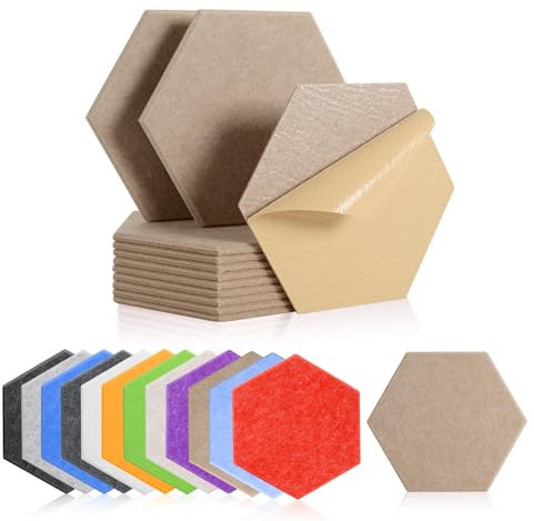 Rdutuok 12 Panneau Acoustique Mural Autocollante,30 x 26 x 1cm Panneaux Acoustiques Hexagonal Auto-Adhésif Pour Studio d'enregistrement,Bureau,Studio et Décoration,Camel Foncé