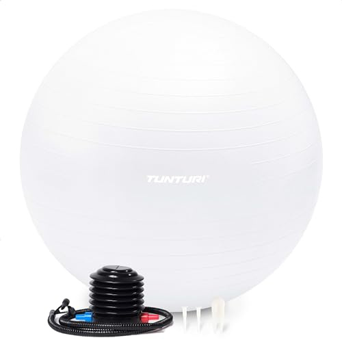 Tunturi Anti Burst Fitnessball mit Pumpe - Yoga-Ball 65 cm - Pilates-Ball - Schwangerschaftsball – 220 kg Benutzergewicht - Inklusive Trainings-App – Rot
