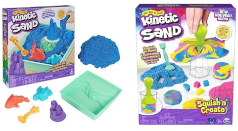 Kinetic Sand Sandbox Set Blau - mit 454 g original magischem kinetischem Sand aus Schweden & Squish N' Create Set