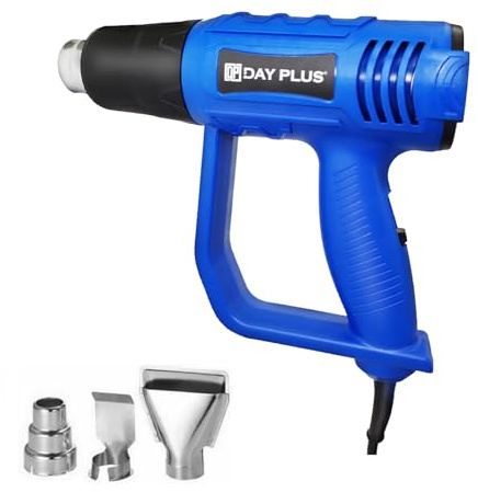 Pistola ad aria calda 2000 W, doppia temperatura alta/bassa 300 °C e 600 °C, portata d'aria 300 l/min e 500 l/min, pistola termica con 3 ugelli, blu