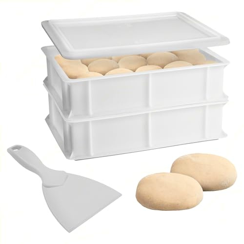 Sicignano Set 2 Cassetta Service per Impasti 40×30x10h cm con Coperchio e Spatola, con Fondo e Pareti Chiuse Capacità 10 litri Impilabile Bianco Polietilene Alimentare Lavabile in Lavastoviglie
