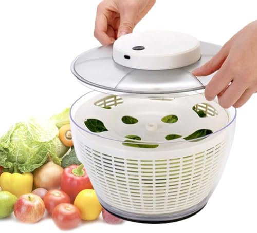 Essoreuse à salade électrique 4,5 L/6 L – Laveuse automatique rechargeable par USB pour salade saine verte, fruits, légumes – Rotateur à salade pour un séchage rapide